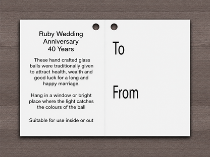 10cm Friendship Ball - 40th Wedding Anniversary - Ruby