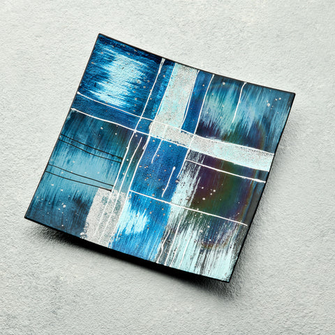 Square Plate - Piazza - Blue - Sienna Glass