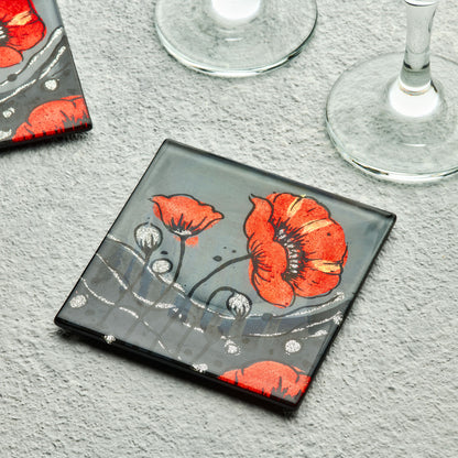 Set of 4 Coasters - Wild Poppy - Sienna Glass