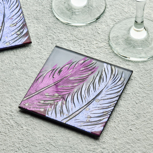 Set of 4 Coasters - Whispering Feather - Violet - Sienna Glass