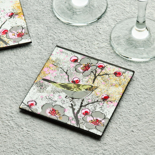 Set of 4 Coasters - Bird Song - Sienna Glass