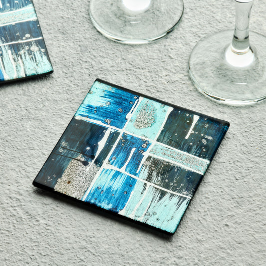 Set of 4 Coasters - Piazza - Blue - Sienna Glass