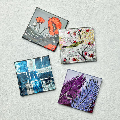 Set of 4 Coasters - Bird Song - Sienna Glass