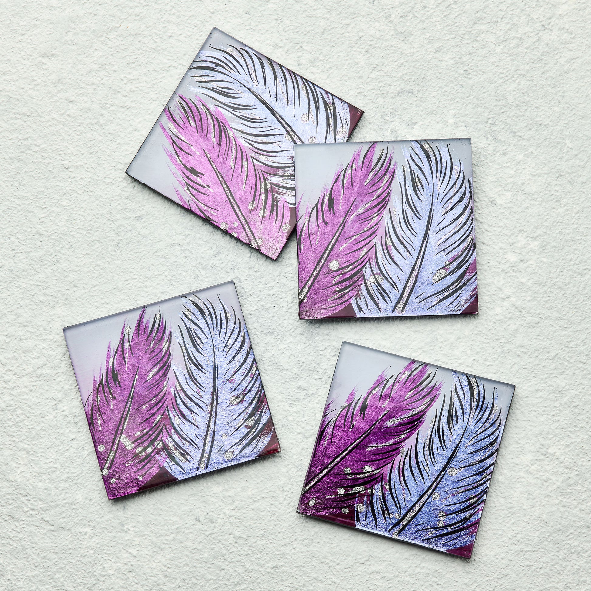 Set of 4 Coasters - Whispering Feather - Violet - Sienna Glass