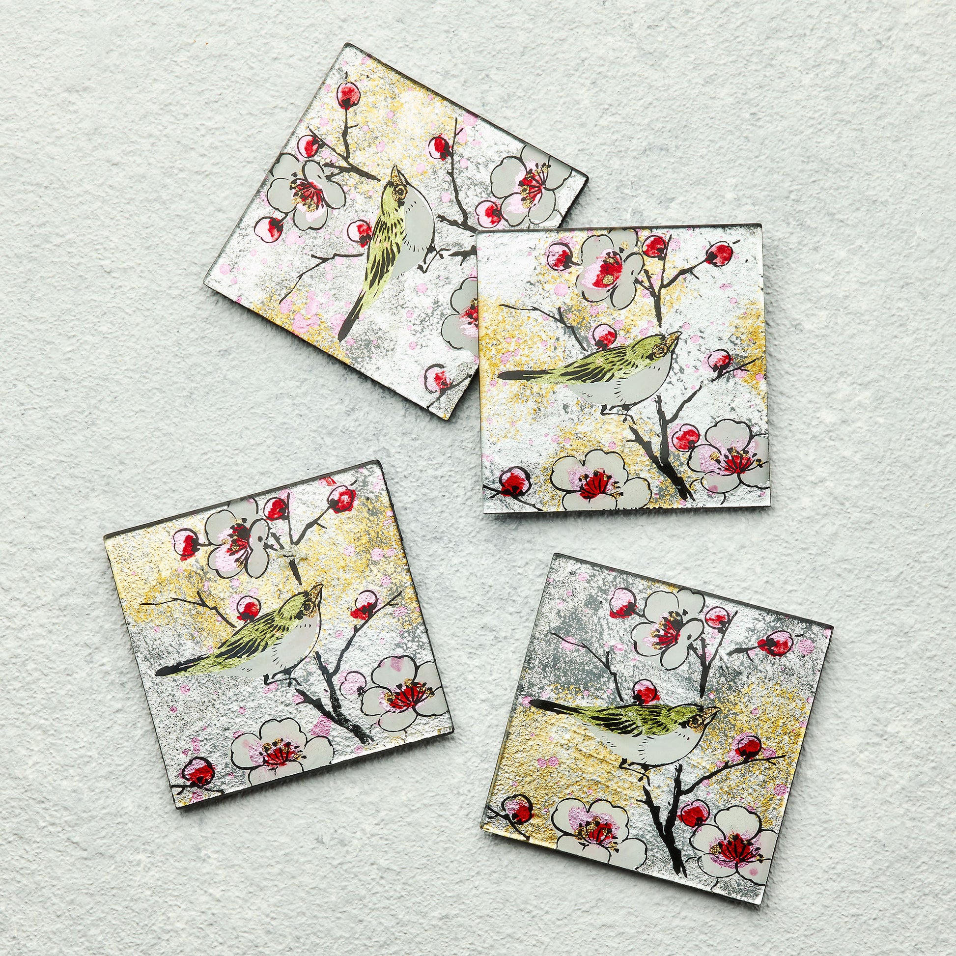 Set of 4 Coasters - Bird Song - Sienna Glass