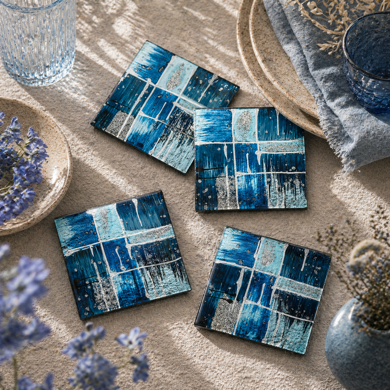 Set of 4 Coasters - Piazza - Blue