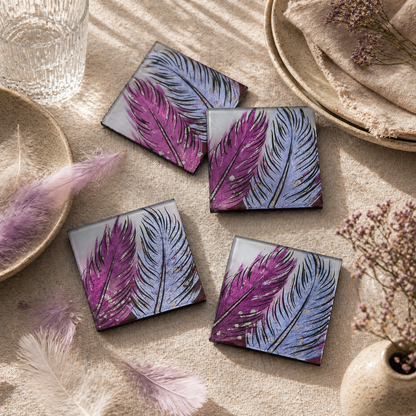 Set of 4 Coasters - Whispering Feather - Violet