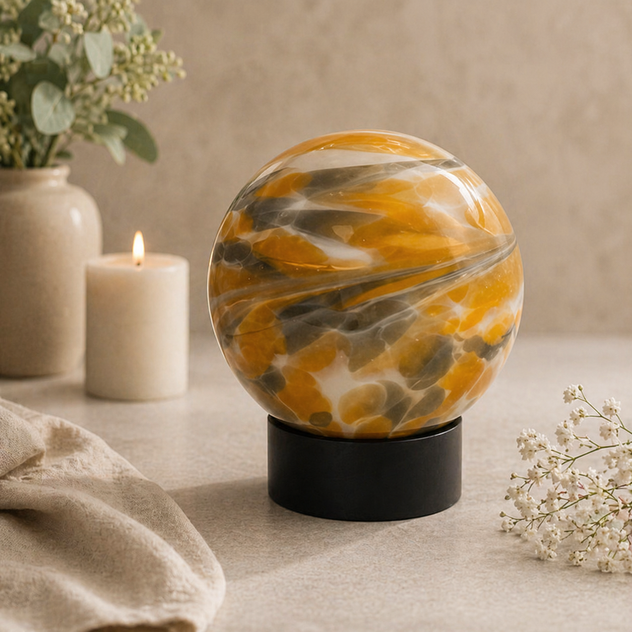 Sienna Glass Pet Urn - 12cm Sphere - Brown