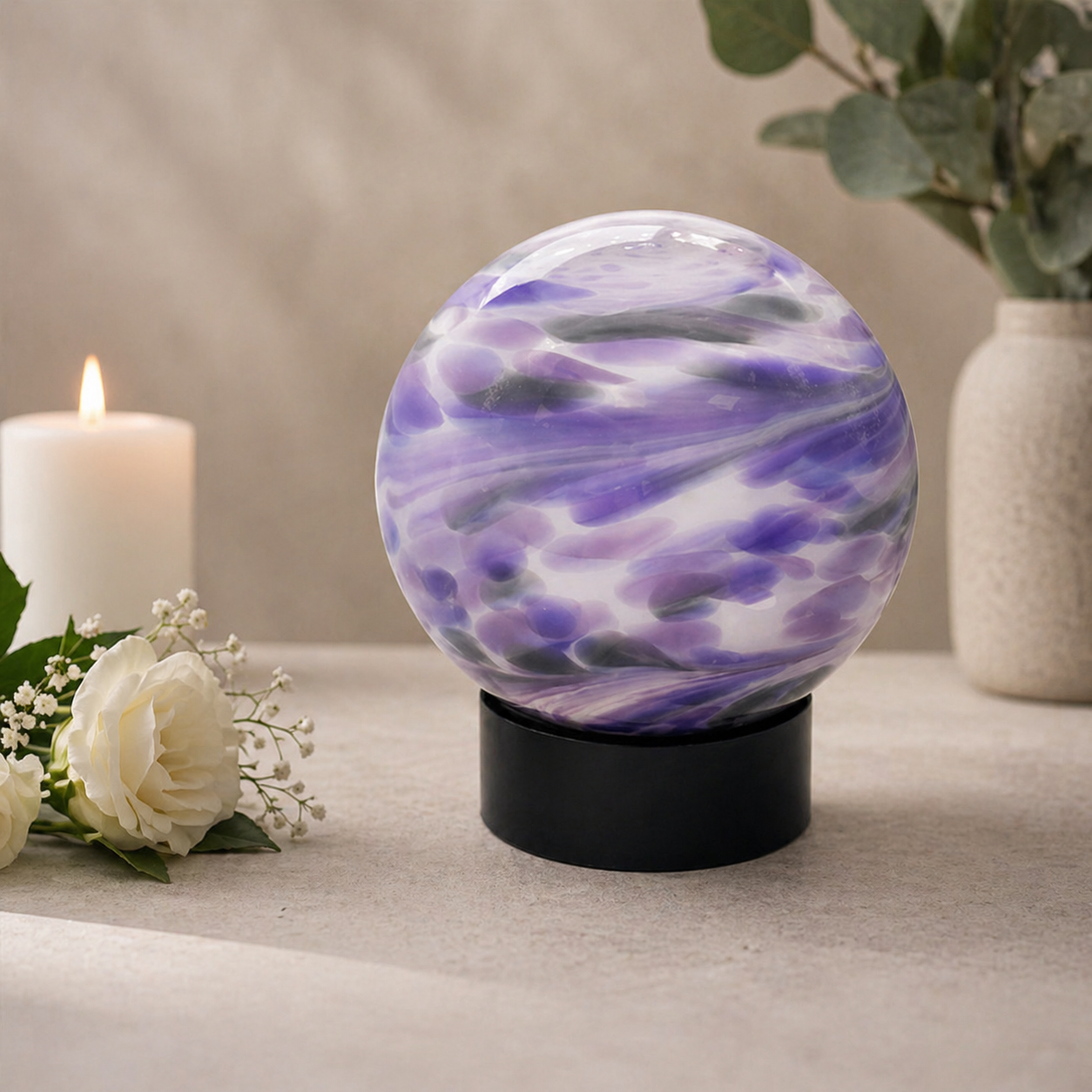 Sienna Glass Pet Urn - 12cm Sphere - Purple