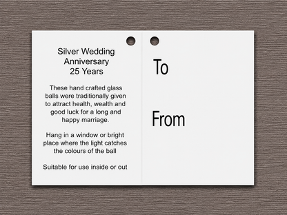 10cm Friendship Ball - 25th Wedding Anniversary - Silver