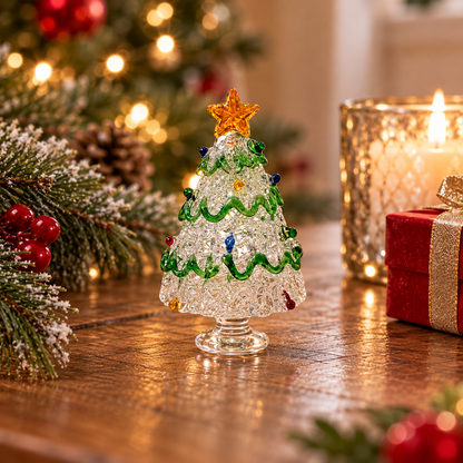 Glass Christmas Tree on Stand – Festive Miniature Ornament