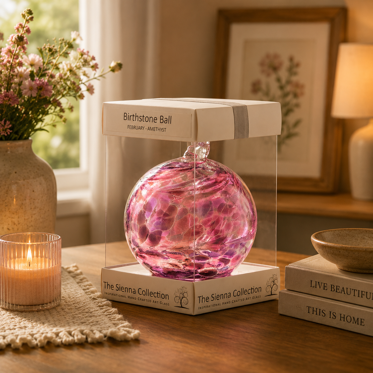 10cm Birthstone Ball - February/Amethyst – Sienna Glass