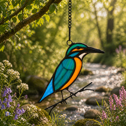 Hanging Stained Glass Bird - King Fisher