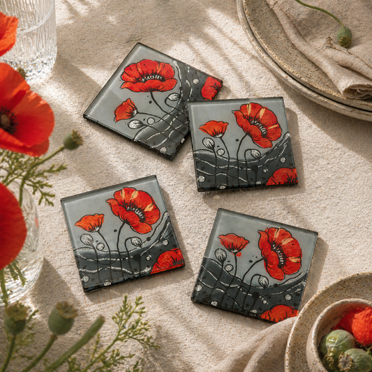 Set of 4 Coasters - Wild Poppy