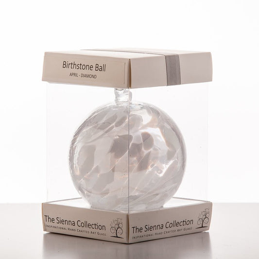 10cm Birthstone Ball - April/Diamond - Sienna Glass