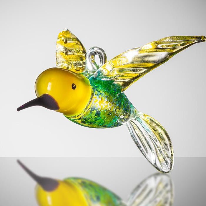 Large Bird - Hummingbird - Yellow and Blue - Sienna Glass