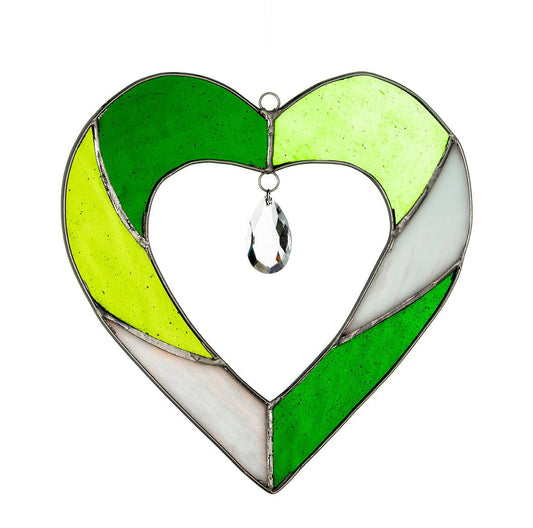Hanging Stained Glass Heart - Green - Sienna Glass