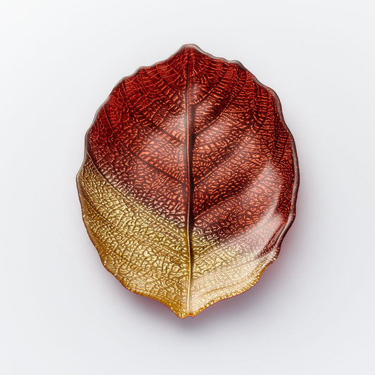 28cm Glass Plate - Leaf Design - Brown & Gold - Sienna Glass