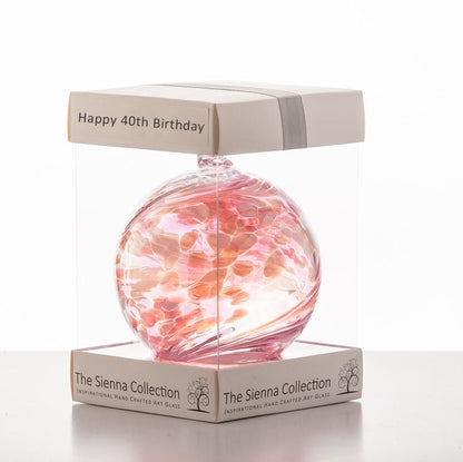 10cm Friendship Ball - Happy 40th Birthday - Sienna Glass